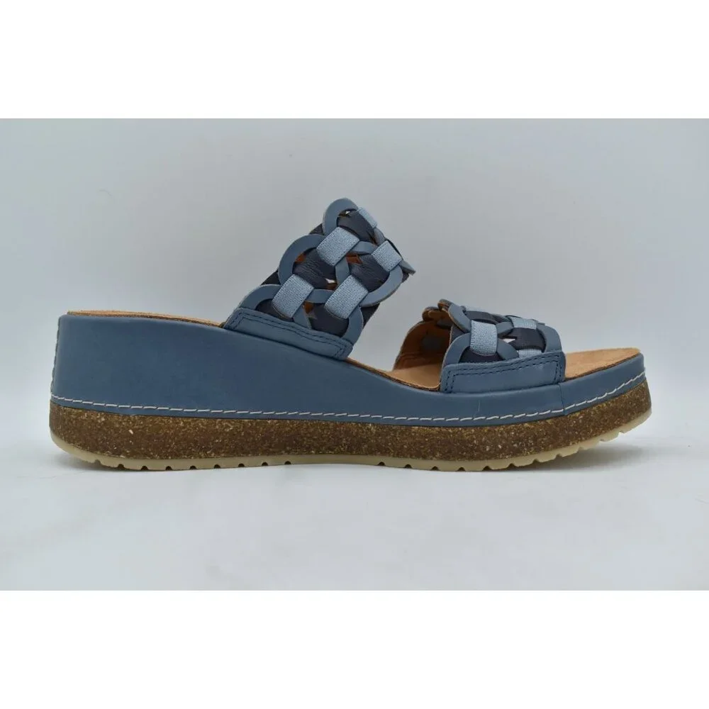 Clarks Women Size 11 Wide Width Kassanda Blue Combi Leather Mules Sandals Shoes‎
